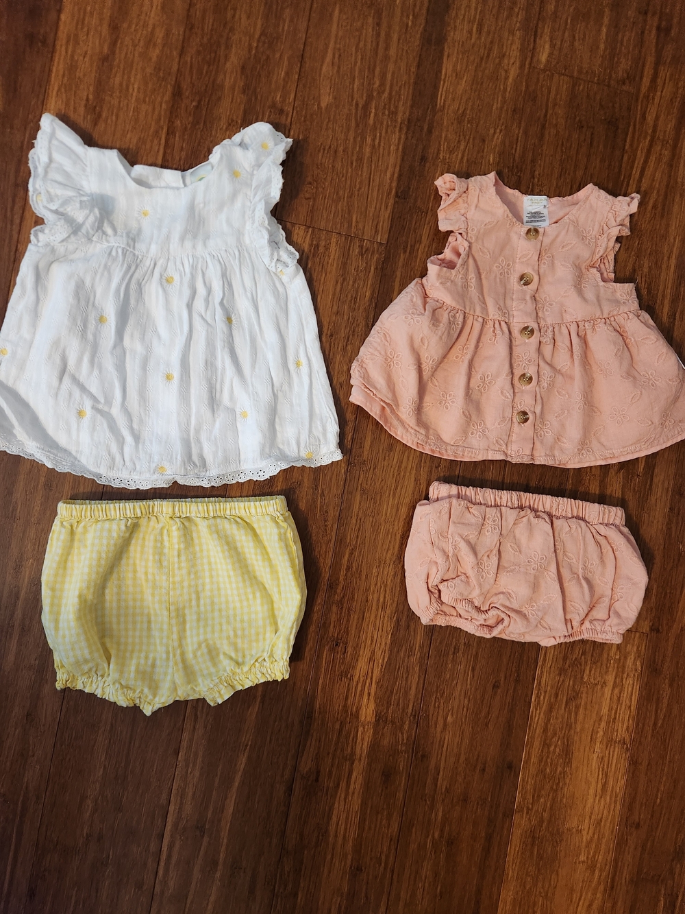 Set Of 2 Girl's Summer Short Sleeve Floral Outfits Tops With Bloomers, 12 Months